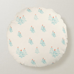 Christmas forest, Christmas trees in teal.  Round Cushion