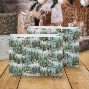 Christmas Forest Deer Holiday Large Gift Bag