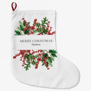 Christmas Forest Festive Berries Acorn Evergreen  Large Christmas Stocking