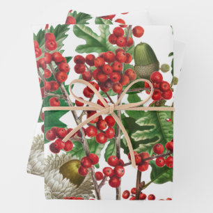 Christmas Forest Festive Berries Acorn Evergreen  Wrapping Paper Sheet