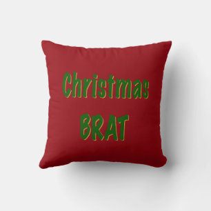 Christmas Forest Green Gold Brat On Crimson Red Cushion