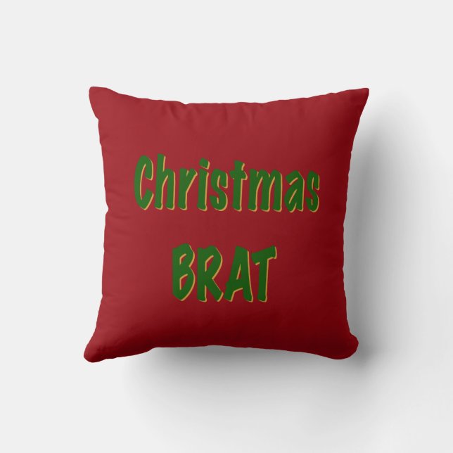Christmas Forest Green Gold Brat On Crimson Red Cushion (Back)