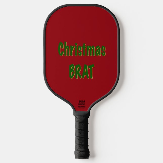 Christmas Forest Green Gold Brat On Crimson Red Pickleball Paddle (Front)