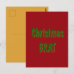 Christmas Forest Green Gold Brat On Crimson Red Postcard