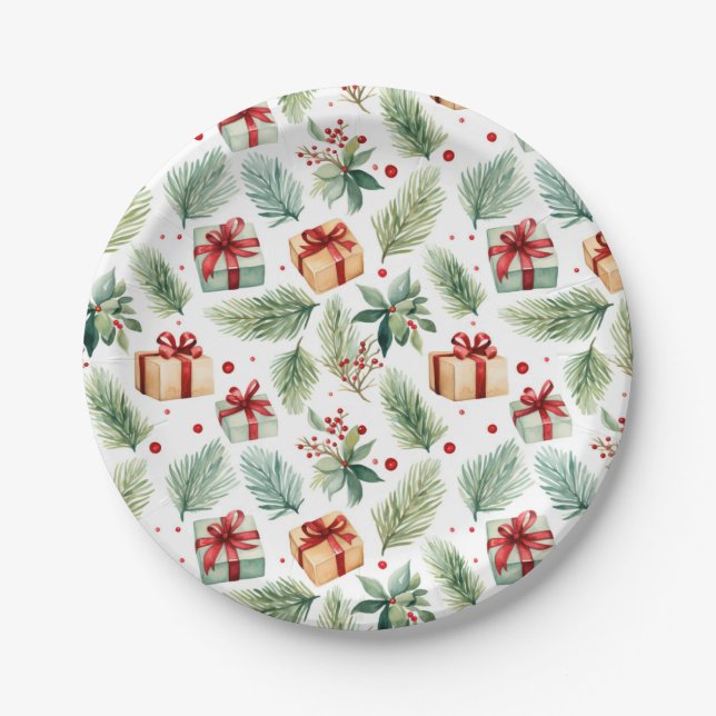 Christmas Forest Presents Paper Plate (Front)
