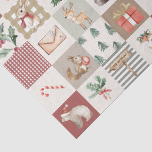 Christmas forest Woodland animals quilt neutral Tissue Paper
