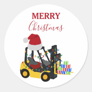 Christmas Forklift Truck Classic Round Sticker