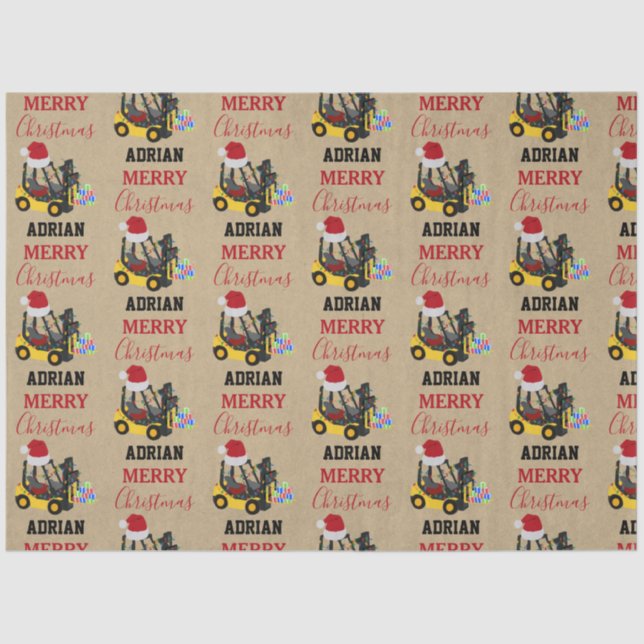 Christmas Forklift Truck Kraft Tissue Paper (Front)