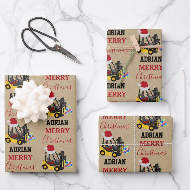 Christmas Forklift Truck Kraft Wrapping Paper Sheet (Front)