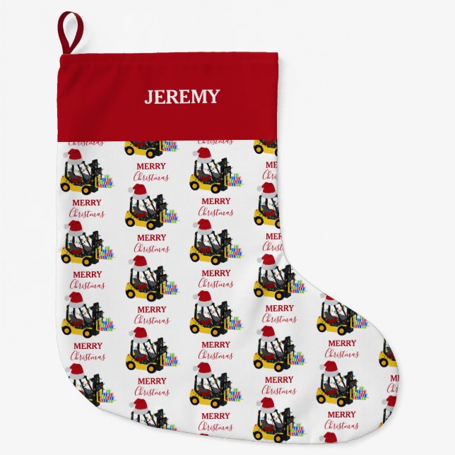 Christmas Forklift Truck  Large Christmas Stocking (Front)