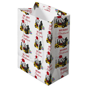 Christmas Forklift Truck  Medium Gift Bag