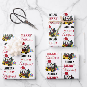 Christmas Forklift Truck Wrapping Paper Sheet