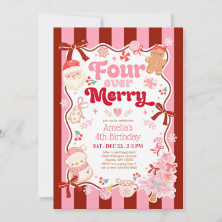 Christmas Four Ever Merry 4th Birthday Invitation