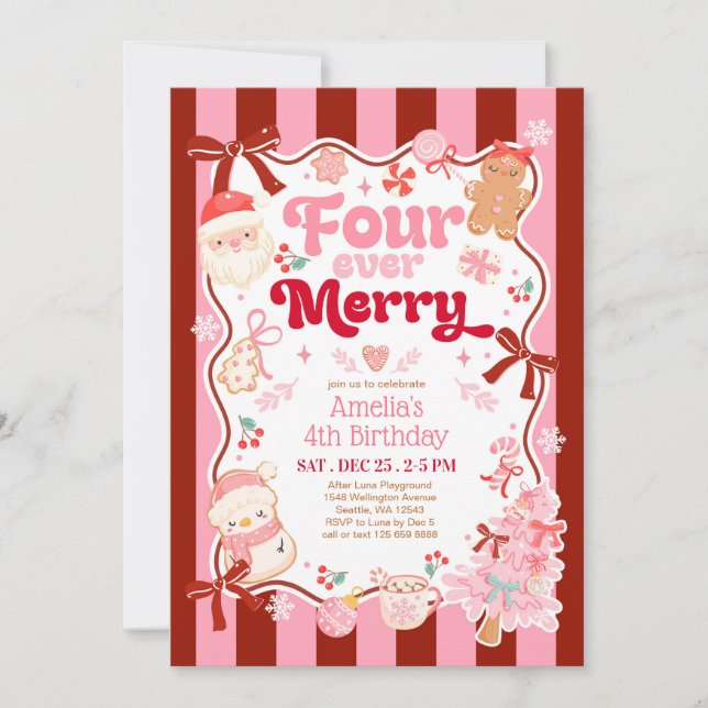 Christmas Four Ever Merry 4th Birthday Invitation (Front)