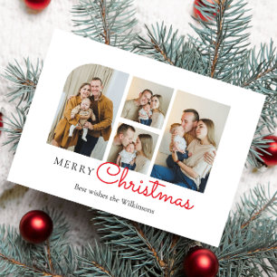 Christmas four family photo collage modern holiday card