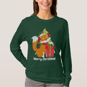 Christmas Fox and tree add message womens t-shirt