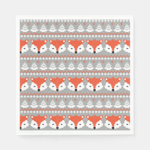 Christmas Fox arglye pattern, winter woodland Napkin