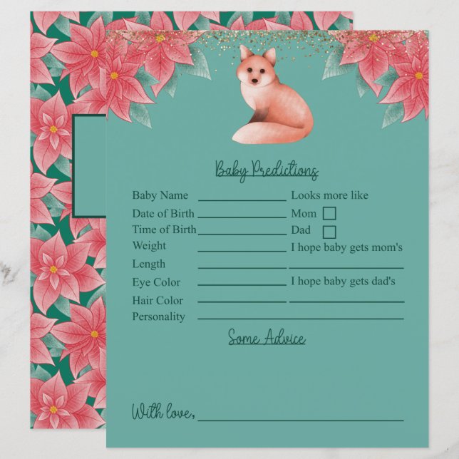 Christmas Fox Baby Shower Predictions And Advice (Front/Back)