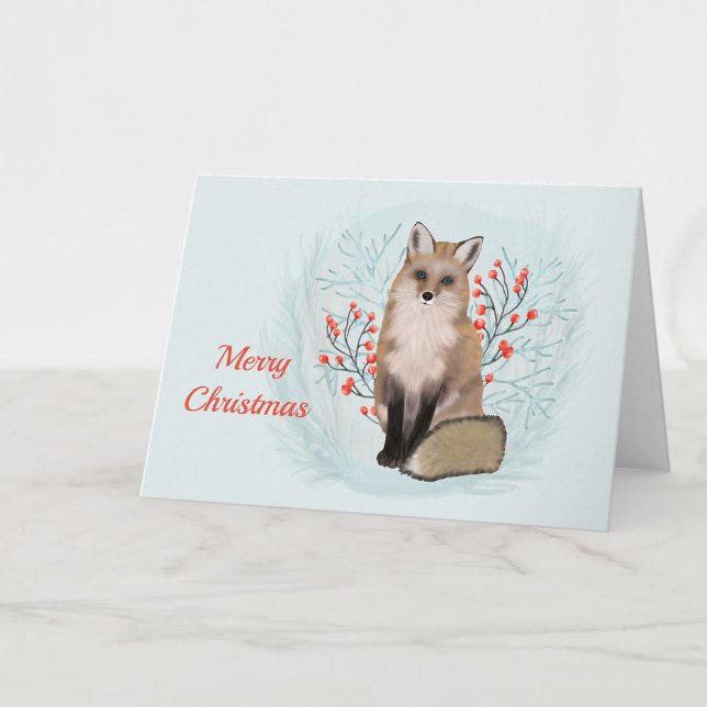 Christmas Fox Berries Watercolor Holiday Card (Creator Uploaded)