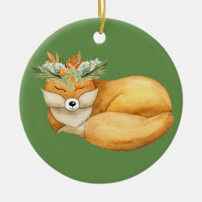 Christmas Fox Ceramic Tree Decoration (Front)