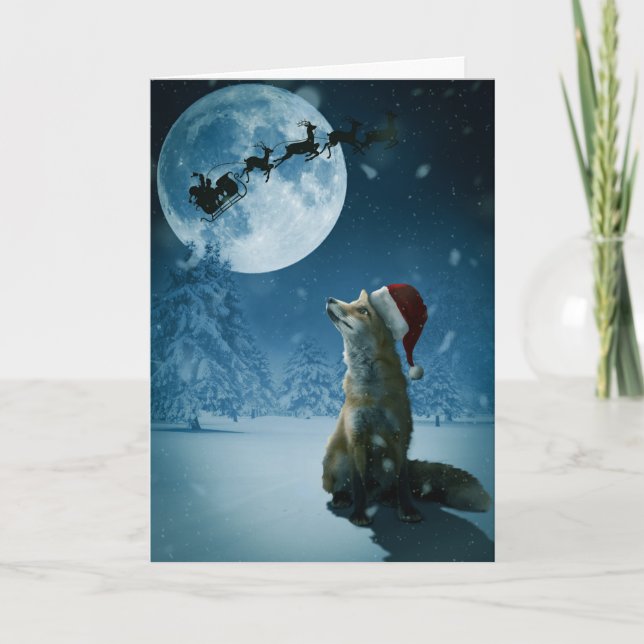 Christmas fox Folded Holiday Card. (Front)