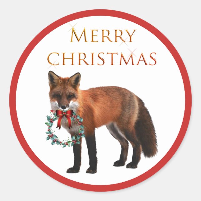 Christmas Fox Glossy Round Sticker (Front)