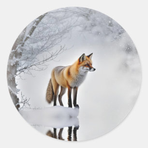 Christmas Fox in the Snow Holiday Classic Round Sticker