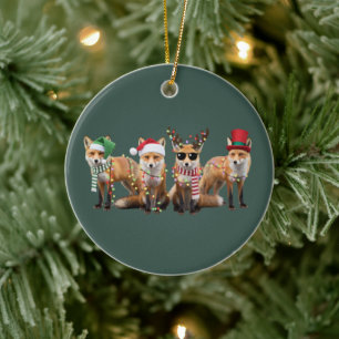Christmas Fox Lovers Family Animal Xmas Holiday Ceramic Tree Decoration