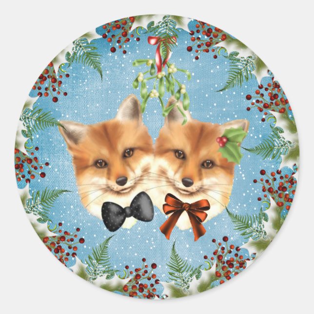 Christmas Fox Mistletoe Sticker (Front)