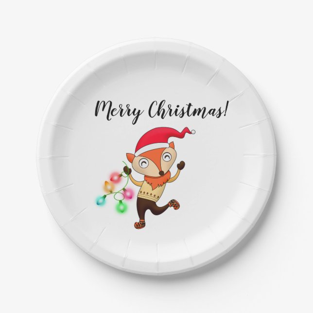 Christmas Fox Paper Party Plates (Front)