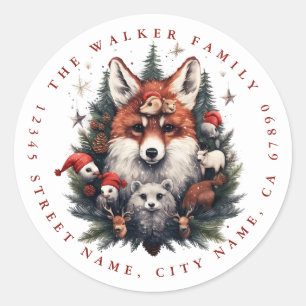 Christmas Fox Round Stickers