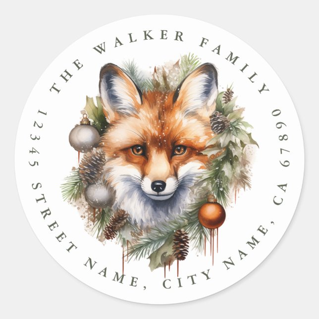 Christmas Fox Round Stickers (Front)