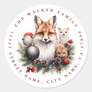 Christmas Fox Round Stickers