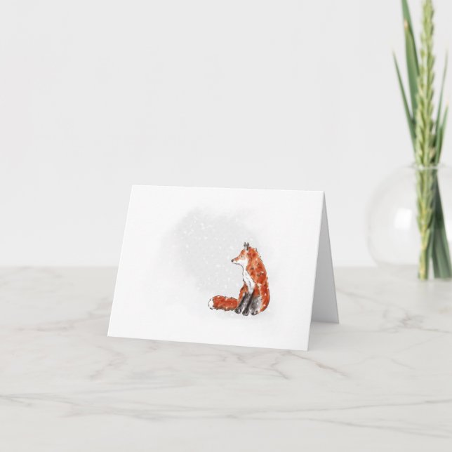 Christmas Fox Sitting in Snow Flurry Holiday Card (Front)