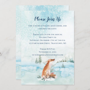 Christmas Fox Snow Landscape Fir Trees Invitation