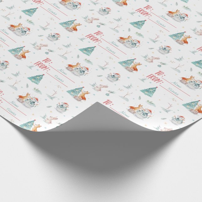 Christmas Fox Snowman Custom To and From Name Wrapping Paper (Corner)