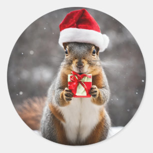 Christmas Fox Squirrel with a Santa Hat Classic Round Sticker
