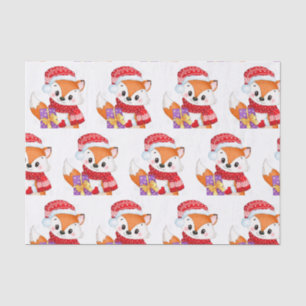 Christmas Fox with Purple Gift Tissue Paper