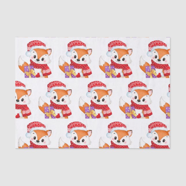 Christmas Fox with Purple Gift   Tissue Paper (Front)