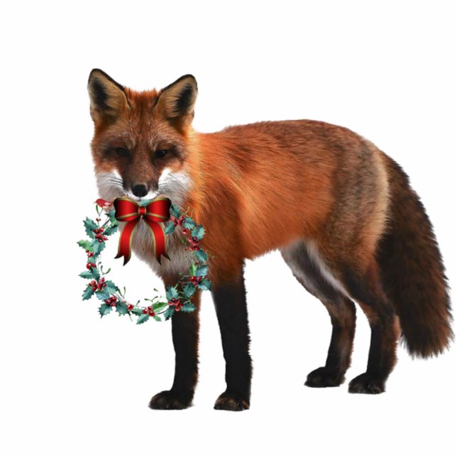 Christmas Fox with Wreath Photo Sculpture Ornament (Front)