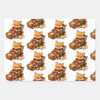 christmas fox wrapping paper sheet