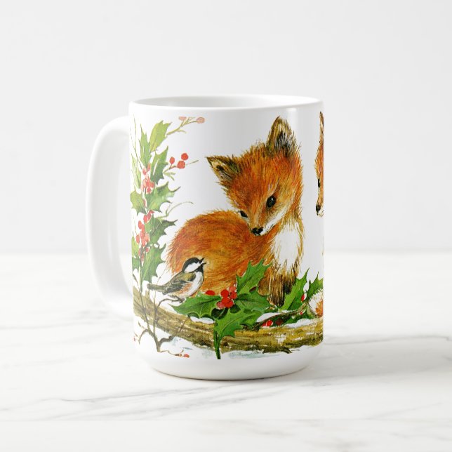 Christmas Foxes Cute Country Holiday Coffee Mug (Front Left)