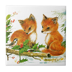 Christmas Foxes Tile