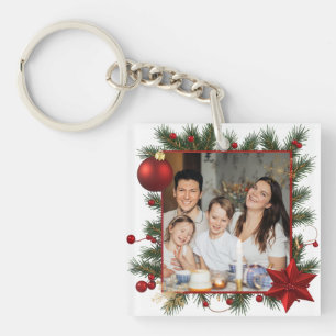 Christmas Frame with Red Star  Photo Family 2026 Key Ring