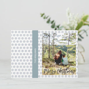 Christmas Framed Family Photo White Blue Holiday Card