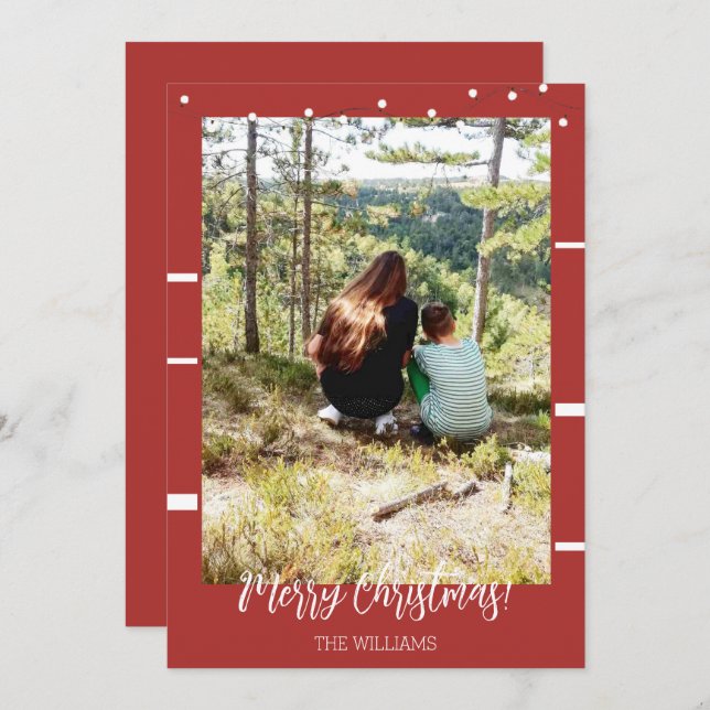 Christmas Framed Photo Burgundy Red  Holiday Card (Front/Back)