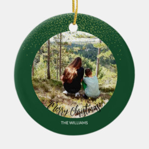 Christmas Framed Photo Forest Green Glitter Ceramic Tree Decoration