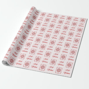Christmas Framed Red Ornamental Snowflake Wrapping Paper