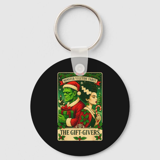Christmas Frankenstein And Bride The Lovers Tarot  Key Ring (Front)