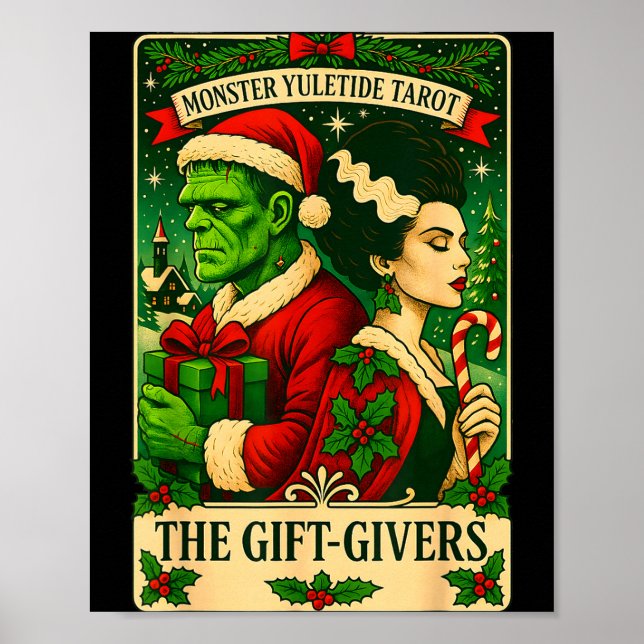 Christmas Frankenstein And Bride The Lovers Tarot  Poster (Front)